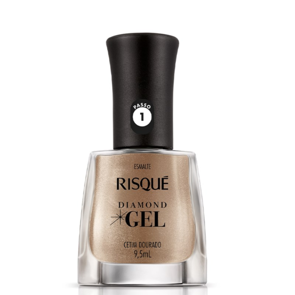 Esmalte Risque Diamond Gel Cetim Dourado Metalico 9,5ml
